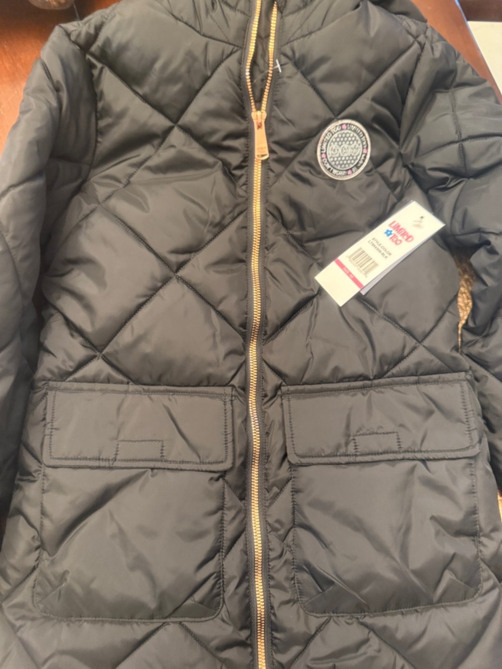 Limited Too Black Quilted Hooded Puffer Jacket with Gold Zipper
